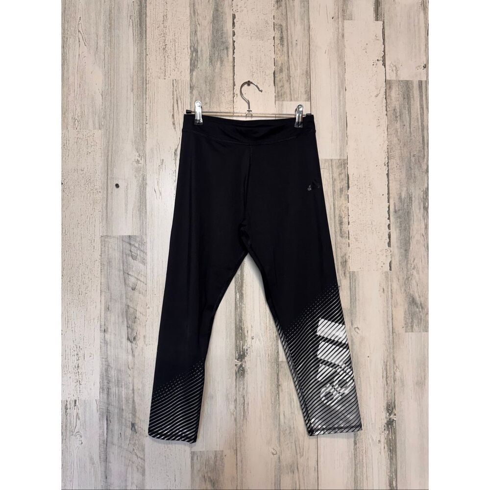 Adidas Black Aeroready Leggings Girls Youth Size XL 16 Silver Graphic
